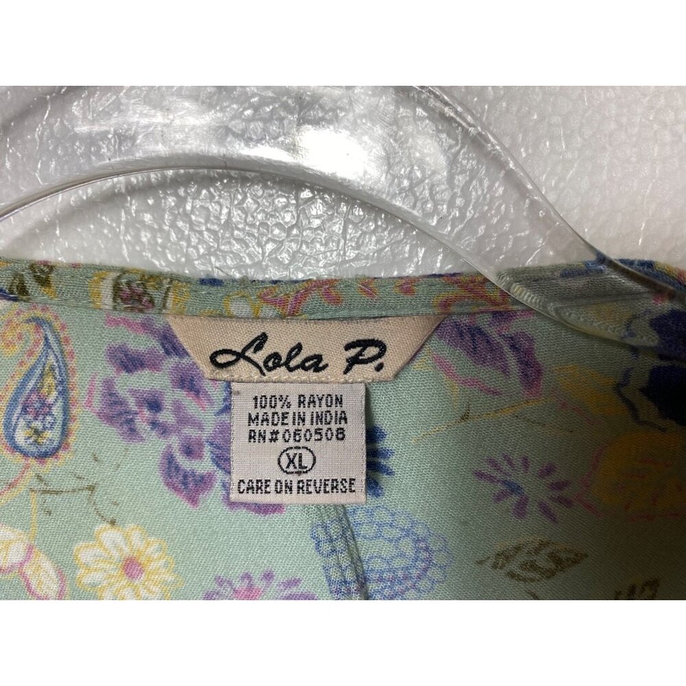 Lola P. Floral Kimono Blouse With Tie Waist XL Light Floral Boho Peasant Hippie - Picture 3 of 3